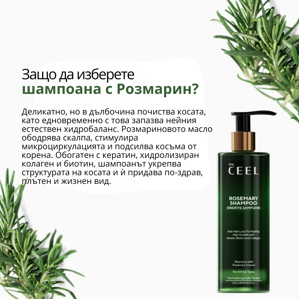 ПОДХРАНВАЩ ШАМПОАН с Розмарин, Кератин, Биотин и Екстракт от Колаген - 250ml